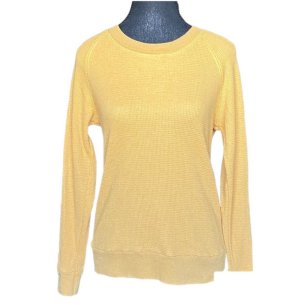 Aritzia TNA Andrews Waffle Knit Long Sleeve Yellow Mustard Size XXS